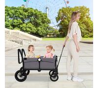 Costway Wagon Stroller for 2 Kids Push Pull Double Stroller with Handle & Canopy in Grey COSTWAY Grey