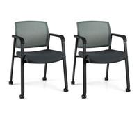 Costway Waiting Room Chairs Set Of 2 Stackable Office Guest Mesh Chairs-Grey