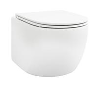 COSTWAY Wall Hung Toilet, Ceramic Rimless WC Pan with Soft Close Seat and Dual Flush System, Wall-Mounted Bathroom Toilet Bowl WC Seat, 52.5cm Long, Glossy White