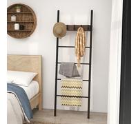 Costway Wall Leaning Industrial Blanket Holder Rack 5-Tier Ladder Shelf With 5 Hooks