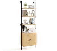 Costway Wall Mount Bookshelf Storage Shelves 6-tier tall display rack w/ Cabinet in Natural COSTWAY Natural