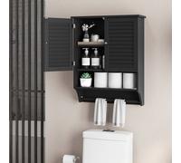 Costway Wall-mounted Bathroom Cabinet Double Door Storage Medicine Cabinet W/ Towel Bar in Black COSTWAY Black