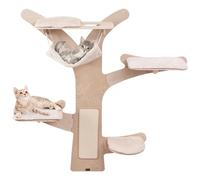 COSTWAY Wall-Mounted Cat Tree, 181cm Multi-level Cat Climbing Tower with Hammock, 4 Platforms, Sisal Scratching Mat & Washable Padded Cushions, Tall Wood Kitten Activity Centre for Indoor Cats