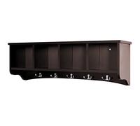 COSTWAY Wall-Mounted Coat Rack Shelf, 72cm Wall Coat Hanger with 4 Storage Compartments and 5 Dual Hooks, Wooden Hanging Display Cabinet Hallway Organiser for Entryway Bathroom Living Room (Coffee)