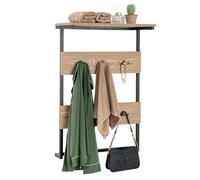 COSTWAY Wall-Mounted Coat Rack, Vintage Wall Shelf Clothes Hanger with 6 Hooks and Storage Shelf, Metal Frame Wall Coat Hooks Hanging Organiser Unit for Hallway Entryway Bedroom Bathroom