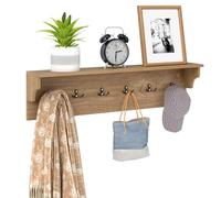 COSTWAY Wall-Mounted Coat Rack with Shelf, 80cm Wooden Wall Shelf Clothes Hanger with 6 Hooks, Floating Wall Coat Hooks Hallway Storage Unit Display Organiser for Entryway Bedroom Bathroom (Natural)