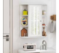 Costway Wall Mounted Medicine Cabinet With Mirror Bathroom Wall Cabinet-White
