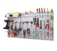 Costway Wall-Mounted Pegboard Kit Pegboard Tool Organizing Kit w/ 3 Pegboards in Silver COSTWAY Silver