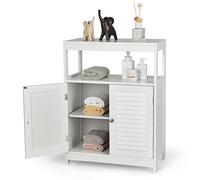 Costway White Bathroom Floor Cabinet Freestanding W/ Open Storage & Double Door