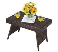 Costway Wicker Coffee Table Folding Outdoor Patio Rattan Side Table in Brown COSTWAY Brown
