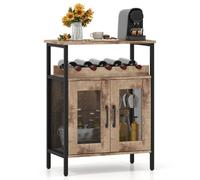 Costway Wine Bar Cabinet Home Liquor Cabinet With Removable Wine Rack-Grey Wash