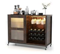 Costway Wine Bar Cabinet With Wheels Liquor Buffet Sideboard With Led Lights