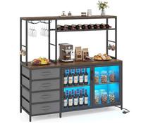Costway Wine Coffee Bar Cabinet With Led Lights Modern Kitchen Buffet Sideboard