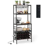 Costway Wine Organizer Bar Multi-Tier Bakers Rack w/ Power Outlet in Brown COSTWAY Brown