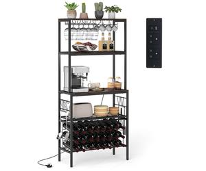 Costway Wine Organizer Bar Multi-Tier Bakers Rack w/ Power Outlet in Brown COSTWAY Brown