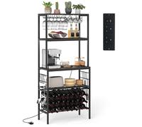 Costway Wine Organizer Bar Multi-Tier Bakers Rack w/ Power Outlet in Grey COSTWAY Grey