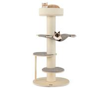 COSTWAY Wood Cat Tree, 120cm Multi-Level Cats Climbing Tower with Sisal Scratching Posts & Carpet, Hammock, Modern Kitten Activity Centre for Indoor Cats