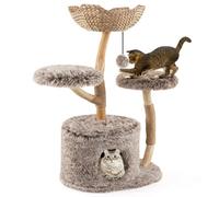 Costway Wood Cat Tree Tower Multi-Level Kitten Activity Center-Natural