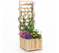 Costway Wood Raised Garden Bed With Trellis 123Cm Tall Elevated Planter Box-Natural