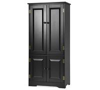 COSTWAY Wood Storage Cabinet, Adjustable Shelves 4-Door Organizer Unit Chest, Large Kitchen Cupboard Tall Floor Sideboard for Living Room Hallway Corner Bedroom (59 x 32 x 123cm, Black)