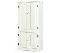 COSTWAY Wood Storage Cabinet, Adjustable Shelves 4-Door Organizer Unit Chest, Large Kitchen Cupboard Tall Floor Sideboard for Living Room Hallway Corner Bedroom (59 x 32 x 123cm, Cream)