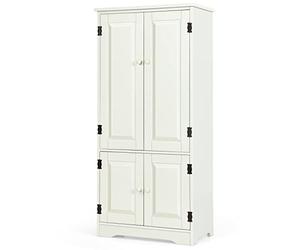 COSTWAY Wood Storage Cabinet, Adjustable Shelves 4-Door Organizer Unit Chest, Large Kitchen Cupboard Tall Floor Sideboard for Living Room Hallway Corner Bedroom (59 x 32 x 123cm, Cream)