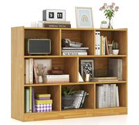 Costway Wood Storage Cube Bookcase 3 Tier 8 Cube Open Shelf Storage Cabinet in Yellow COSTWAY Yellow