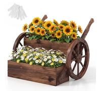 COSTWAY Wood Wagon Planter Box, 2-Tier Rustic Raised Garden Bed with Drainage Holes & Decorative Wheels for Vegetables Herbs Flowers, Indoor Outdoor Flower Cart Container (54 x 64 x 50cm, 2 Boxes)