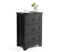 Costway Wooden 3-Drawer Bedside Table Vintage Nightstand Accent End Table Sofa Side Table