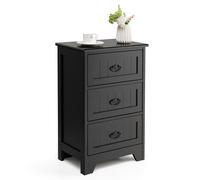 Costway Wooden 3-Drawer Bedside Table Vintage Nightstand Accent End Table Sofa Side Table in Black COSTWAY Black