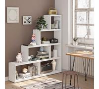Costway Wooden 6 Cube Ladder Bookcase 5 Tier L-Shaped Corner Bookshelf Freestanding Display Shelf