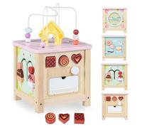 COSTWAY Wooden Activity Cube, Baby Montessori Sensory Toys with Bead Maze, Shape Sorter, Pretend Play Kitchen, Toddler Activity Center Educational Gift for 18+ Months