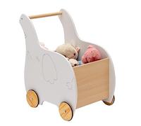 COSTWAY Wooden Baby Walker, 2 in 1 Kids Push Along Toy Cart with Storage Chest and 4 Wheels, Infant Wagon for Boys Girls (White)
