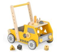 COSTWAY Wooden Baby Walker, 2 in 1 Push Along Walkers and Toy Tool Bench with Adjustable Speed, Bottom Storage, Toddler Activity Walker for Develop Motor Skills & Creativity