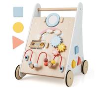 Costway Wooden Baby Walker Push & Pull Learning Activity Walker Sit-to-Stand Walking in White COSTWAY White