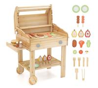 Costway Wooden Barbecue Grill Toy Set Kids Bbq Grill Playset W/play Food Natural