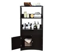 Costway Wooden Bathroom Floor Cabinet Freestanding Tall Storage Cupboard W/ 2 Open Shelves