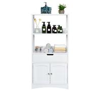 Costway Wooden Bathroom Floor Cabinet Freestanding Tall Storage Cupboard W/ 2 Open Shelves