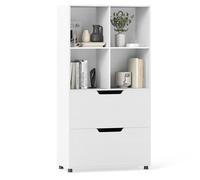Costway Wooden Bookshelf w/2 Drawers Modern 130CM Tall Storage Organizer in White COSTWAY White