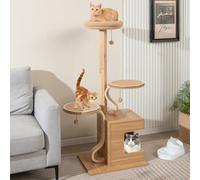 Costway Wooden Cat Tree 129Cm Tall Cat Tower Cat Climbing Gurniture W/ Cat Condo