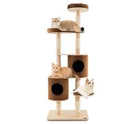 COSTWAY Wooden Cat Tree, 190cm Tall Cats Climbing Tower with 2 Condos, Sisal Scratching Posts and Top Perch, Multi-level Kitten Activity Center Play House for Indoor (Brown)