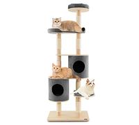 COSTWAY Wooden Cat Tree, 190cm Tall Cats Climbing Tower with 2 Condos, Sisal Scratching Posts and Top Perch, Multi-level Kitten Activity Center Play House for Indoor (Gray)