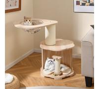 Costway Wooden Cat Tree 3-Level Cute Kitten Tower With Condo-Natural