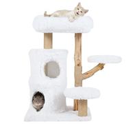COSTWAY Wooden Cat Tree, Multi-Layer Cats Tower with Jute Scratching Posts & Top Perch, Modern Cat Activity Center for Indoor Cats Kittens (59 x 48.5 x 93cm, White)
