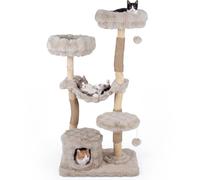 COSTWAY Wooden Cat Tree, Multi-Layer Cats Tower with Jute Scratching Posts & Top Perch, Modern Cat Activity Center for Indoor Cats Kittens (71 x 50.5 x 147 cm, Beige)