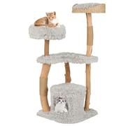 COSTWAY Wooden Cat Tree, Multi-Layer Cats Tower with Jute Scratching Posts & Top Perch, Modern Cat Activity Center for Indoor Cats Kittens (48 x 48 x 124cm, Grey)