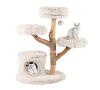 COSTWAY Wooden Cat Tree, Multi-Layer Cats Tower with Jute Scratching Posts & Top Perch, Modern Cat Activity Center for Indoor Cats Kittens (68 x 68 x 102cm, White)