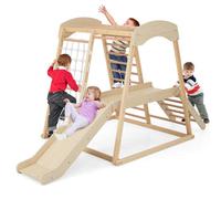 Costway Wooden Climber Playset Kids Slide W/ Monkey Bars & Climbing Ladder-Natural