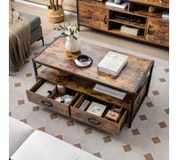 Costway Wooden Coffee Table W/ Storage Drawers Rectangular Center Cocktail Table
