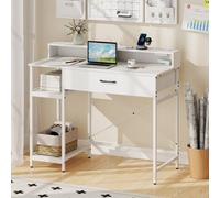 Costway Wooden Computer Desk Office Writing Desk Workstation w/ Power Outlets in White COSTWAY White
